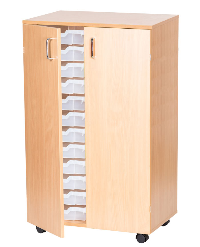 Sturdy Storage Double Column Unit - 24 Shallow Trays with Doors