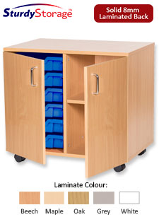 Sturdy Storage Double Column Unit - 6 Trays & 2 Storage Compartments with Doors