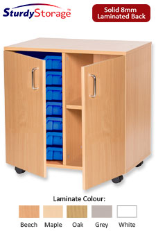 Sturdy Storage Double Column Unit - 7 Trays & 2 Storage Compartments with Doors