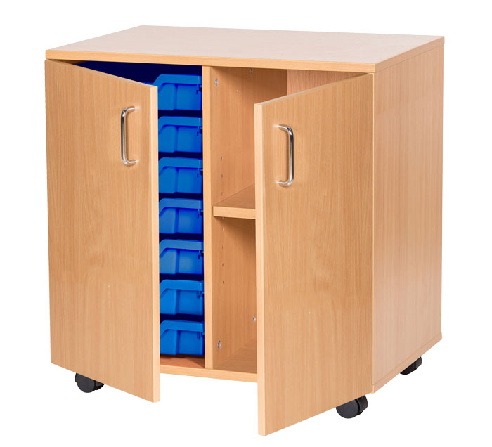 Sturdy Storage Double Column Unit - 7 Trays & 2 Storage Compartments with Doors