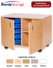 Sturdy Storage Double Column Unit - 5 Trays & 2 Storage Compartments with Doors