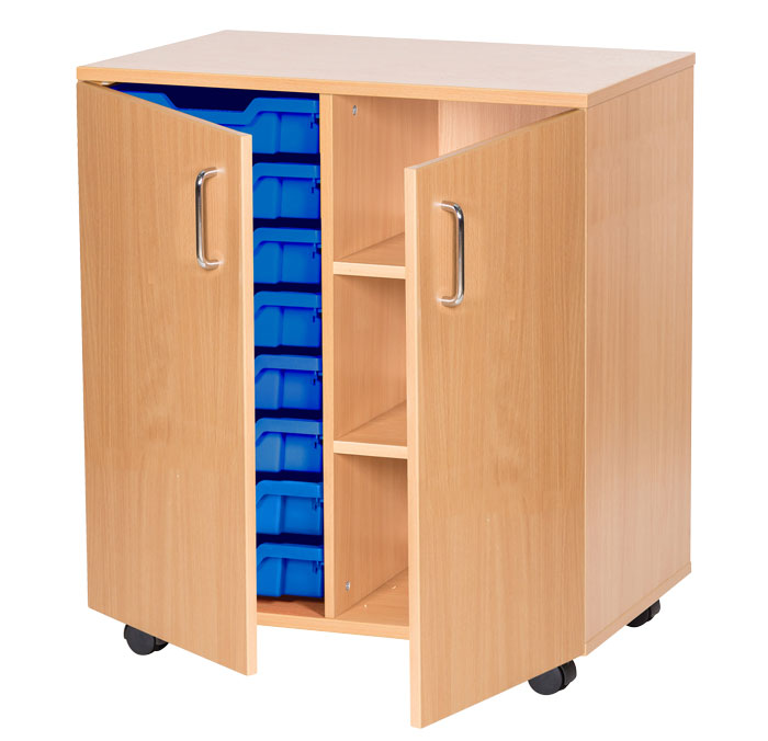 Sturdy Storage Double Column Unit - 8 Trays & 3 Storage Compartments with Doors