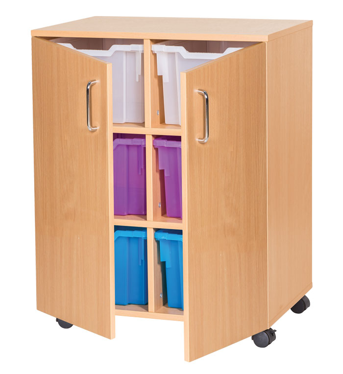 Sturdy Storage Double Column Cubbyhole Unit - 6 Extra-Deep Trays with Doors