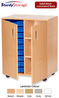 Sturdy Storage Double Column Unit - 9 Trays & 3 Storage Compartments with Doors