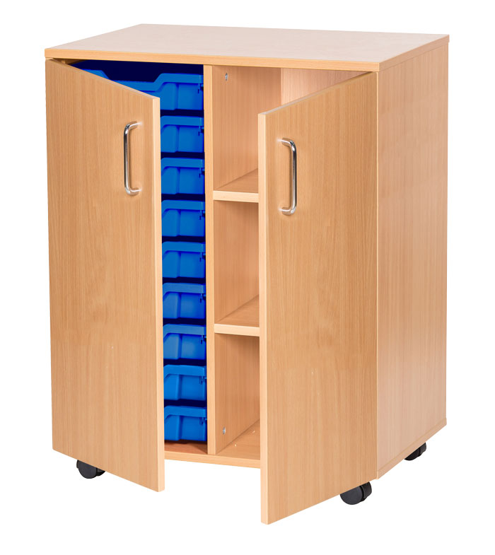 Sturdy Storage Double Column Unit - 9 Trays & 3 Storage Compartments with Doors