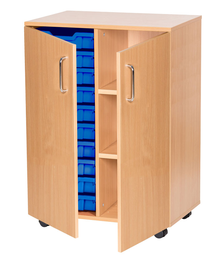 Sturdy Storage Double Column Unit - 10 Trays & 3 Storage Compartments with Doors