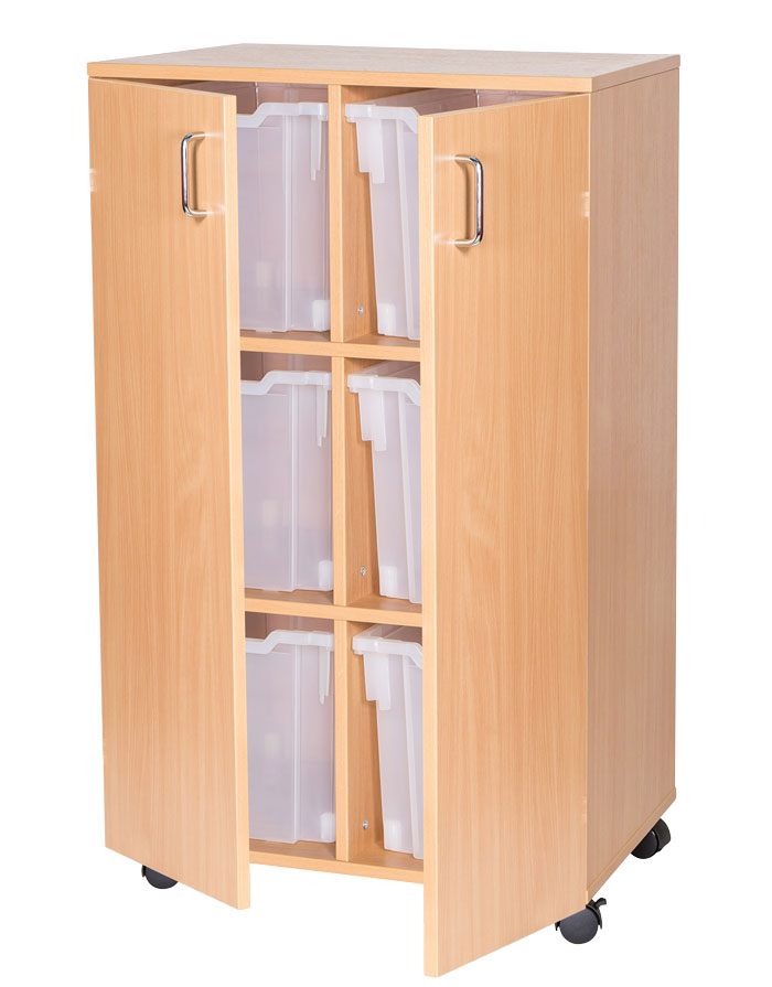 Sturdy Storage Double Column Cubbyhole Unit - 6 Jumbo Trays with Doors