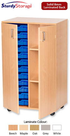 Sturdy Storage Double Column Unit - 12 Trays & 3 Storage Compartments with Doors