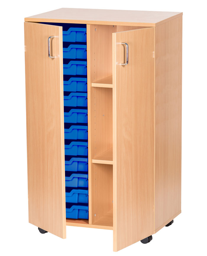 Sturdy Storage Double Column Unit - 12 Trays & 3 Storage Compartments with Doors