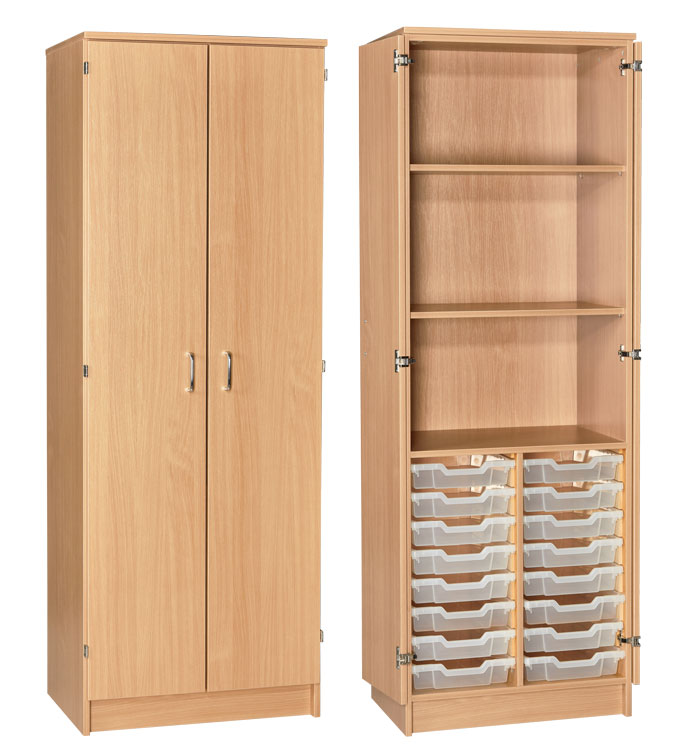 Sturdy Storage Double Column Unit - 16 Shallow Trays (with Full Doors)