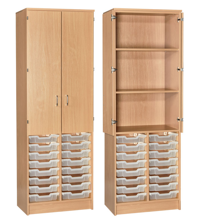 Sturdy Storage Double Column Unit - 16 Shallow Trays (with Half Doors)