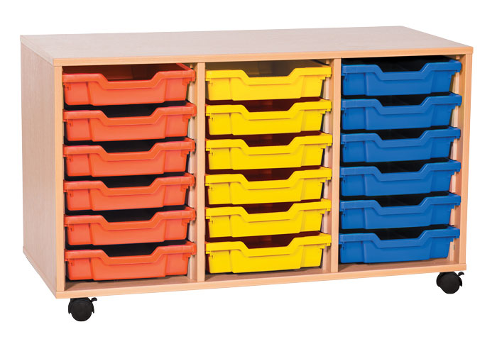 Sturdy Storage Triple Column Unit - 18 Shallow Trays