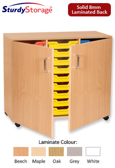 Sturdy Storage Triple Column Unit - 27 Shallow Trays with Doors