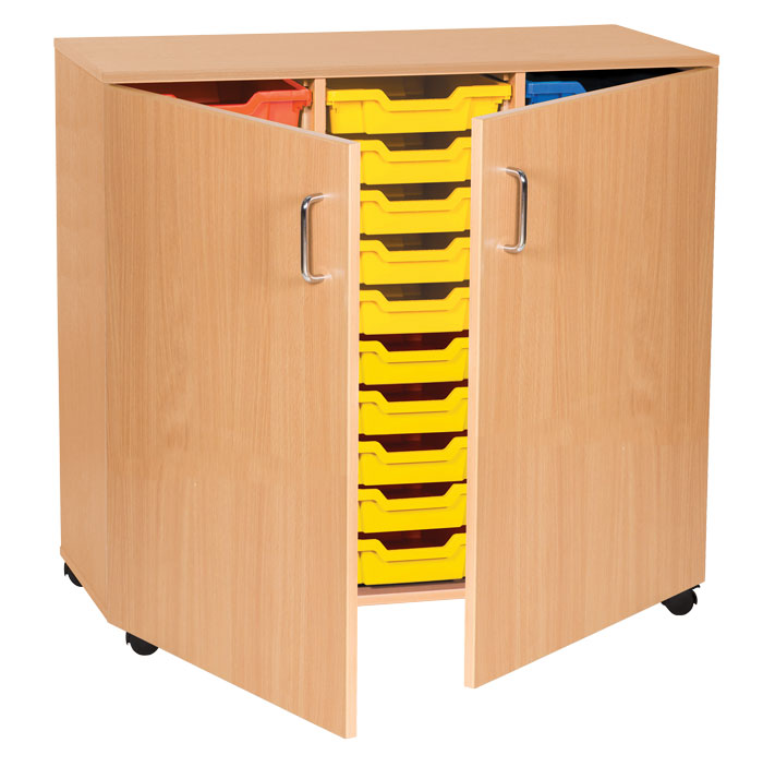 Sturdy Storage Triple Column Unit - 30 Shallow Trays with Doors