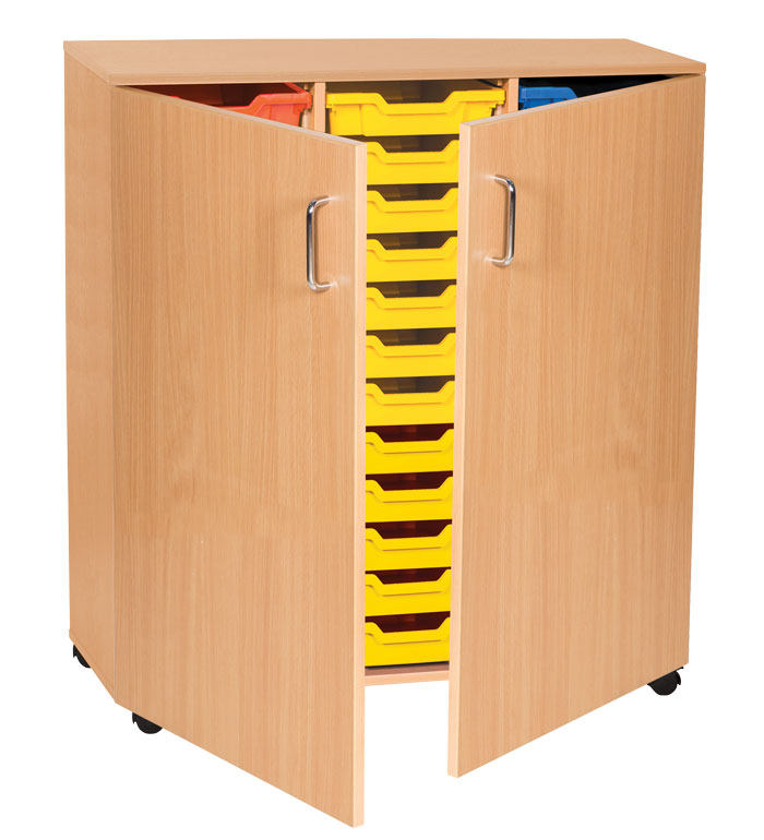 Sturdy Storage Triple Column Unit - 36 Shallow Trays with Doors