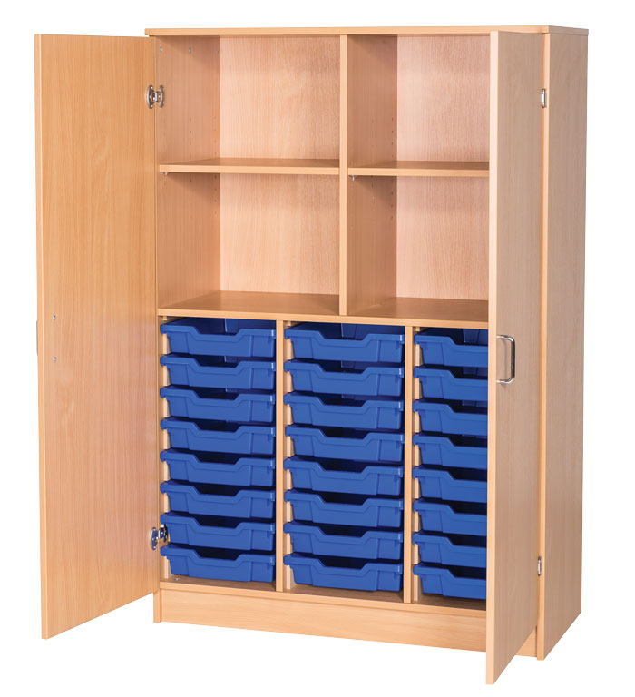 Sturdy Storage Triple Column Unit - 24 Trays & 4 Storage Compartments with Full Doors