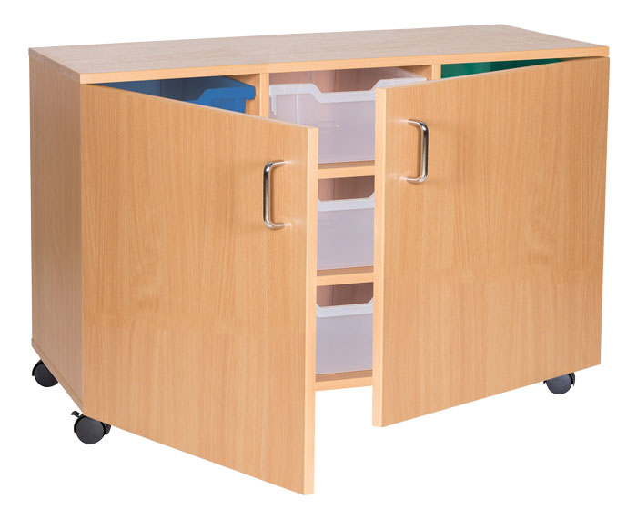 Sturdy Storage Triple Column Cubbyhole Storage - 9 Deep Trays with Doors