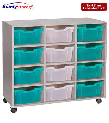 Sturdy Storage - Ready Assembled Grey Cubbyhole Storage With 12 Deep Trays - Vertical