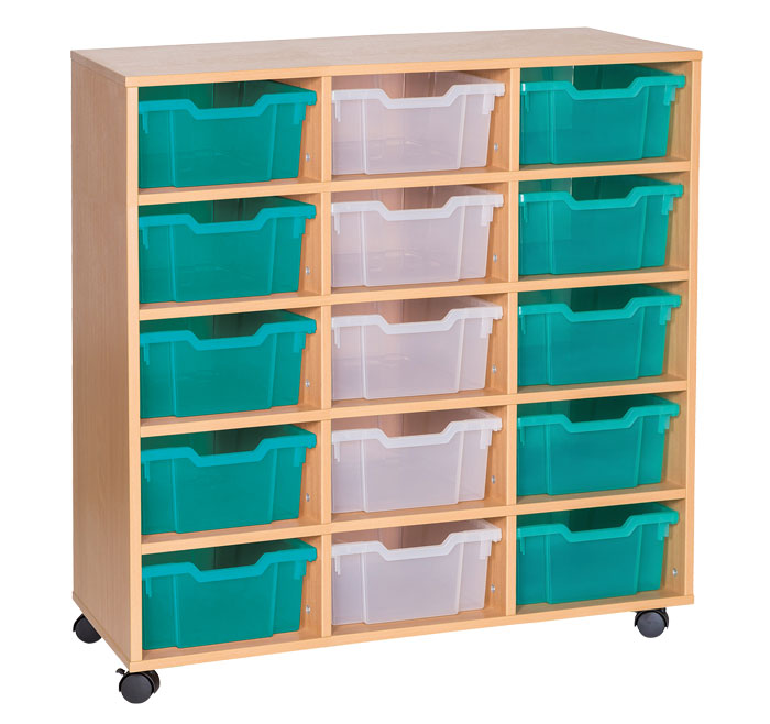 Sturdy Storage - Ready Assembled Cubbyhole Storage with 15 deep Trays (Mobile)