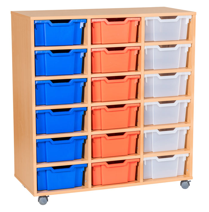 Sturdy Storage - Ready Assembled Cubbyhole Storage with 18 deep Trays (Mobile)