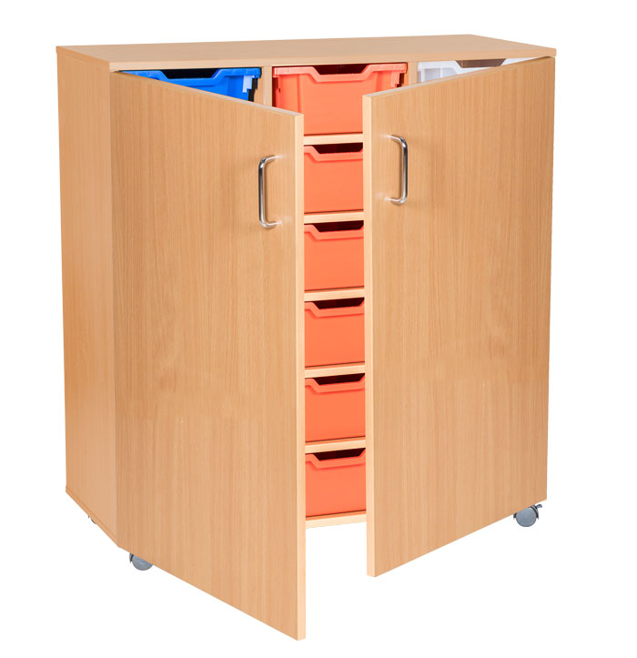 Sturdy Storage Triple Column Cubbyhole Storage - 18 Deep Trays with Doors