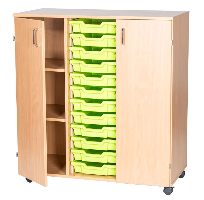 Sturdy Storage Triple Column Unit - 12 Trays & 2 Cupboards