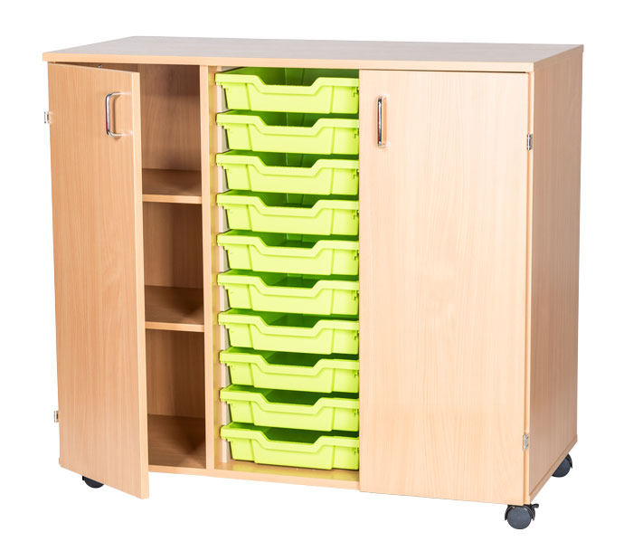 Sturdy Storage Triple Column Unit - 10 Trays & 2 Cupboards