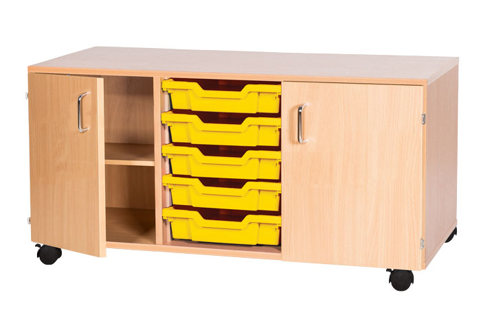 Sturdy Storage Triple Column Unit - 5 Trays & 2 Cupboards