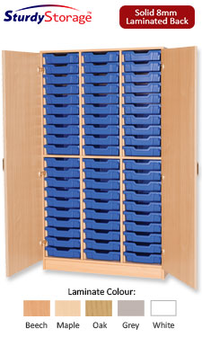 Sturdy Storage Triple Column Cupboard Unit - 60 Shallow Trays with Doors (Static)