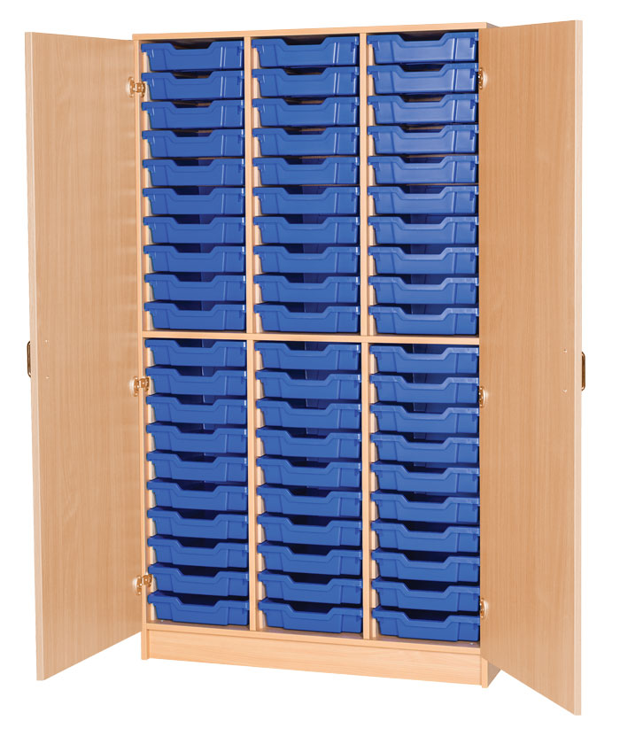 Sturdy Storage Triple Column Cupboard Unit - 60 Shallow Trays with Doors (Static)