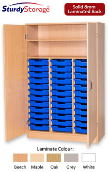 Sturdy Storage Triple Column Unit - 36 Trays & 2 Storage Compartments with Full Doors (Static)