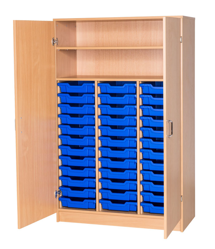 Sturdy Storage Triple Column Unit - 36 Trays & 2 Storage Compartments with Full Doors (Static)