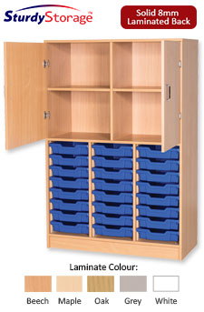 Sturdy Storage Triple Column Unit - 24 Trays & 4 Storage Compartments with Half Doors