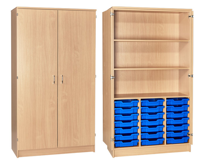 Sturdy Storage Triple Column Cupboard Unit - 21 Shallow Trays with 2 Adjustable Shelves & Doors