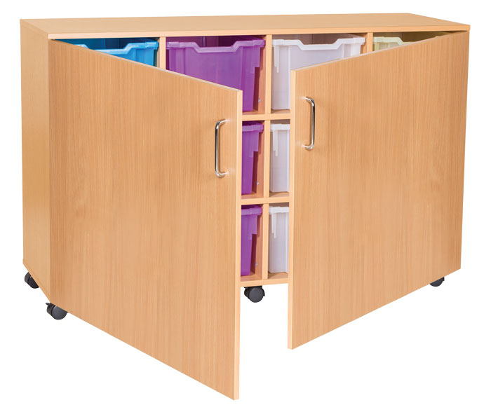 Sturdy Storage Quad Column Cubbyhole Storage - 12 Extra-Deep Trays with Doors