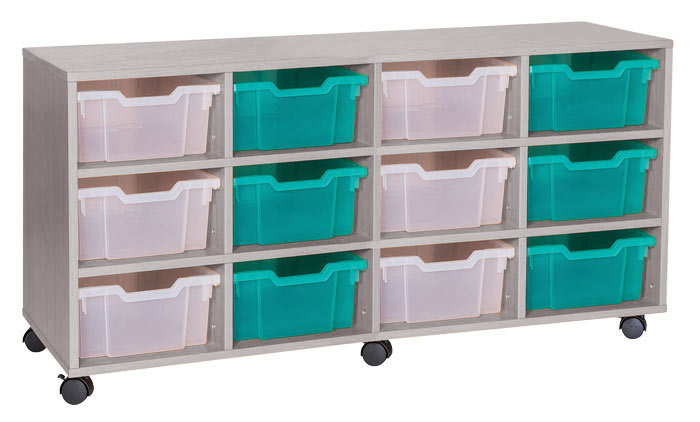 Sturdy Storage - Ready Assembled Grey Cubbyhole Storage With 12 Deep Trays - Horizontal