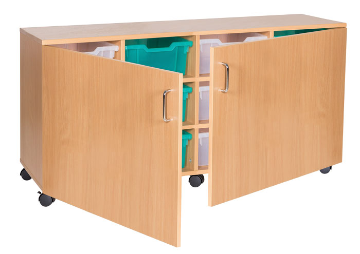 Sturdy Storage Quad Column Cubbyhole Storage - 12 Deep Trays with Doors