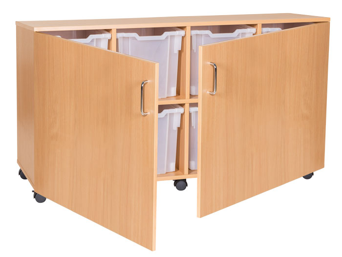 Sturdy Storage Quad Column Cubbyhole Storage - 8 Jumbo Trays with Doors