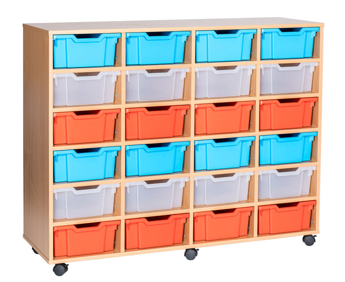 Sturdy Storage - Ready Assembled Cubbyhole Storage with 24 deep Trays (Mobile)