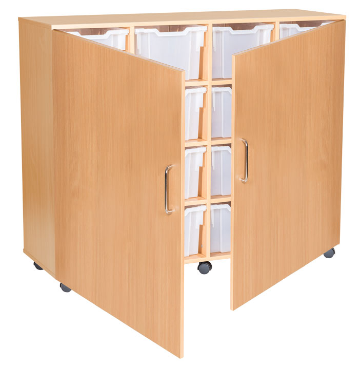 Sturdy Storage Quad Column Cubbyhole Storage - 16 Extra-Deep Trays with Doors