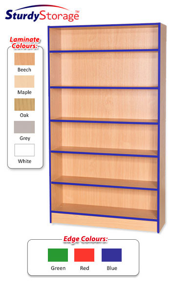 Sturdy Storage Bookcase with Coloured Edge - 1800mm High