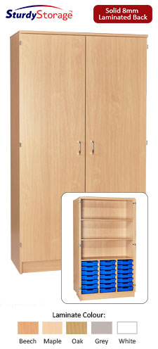 Sturdy Storage Triple Column Cupboard Unit - 21 Shallow Trays with 2 Adjustable Shelves & Doors