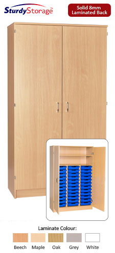 Sturdy Storage Triple Column Cupboard Unit - 36 Shallow Trays with 1 Adjustable Shelf & Doors