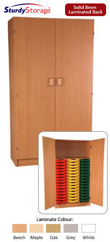 Ready Assembled Triple Column Cupboard Unit - 45 Shallow Trays with 1 Shelf & Doors