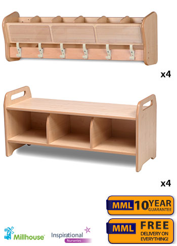 4x Wall Mounted Cubby Sets (2 Units Per Set)