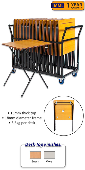 25 Z-Lite Folding Exam Desks With Trolley Set