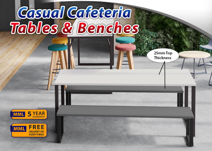 Casual Cafeteria Dining Tables and Benches graphic