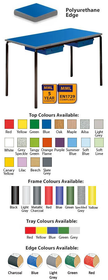 Classroom Premium Slide Stacking Rectangular Table - Spray Polyurethane Edge - With Tray Runners & 2 Trays