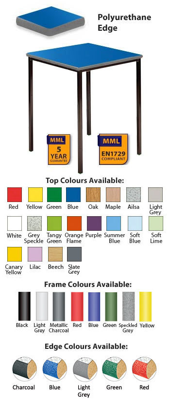 Classroom Premium Spiral Stacking Square Table - Duraform Spray Polyurethane Edge