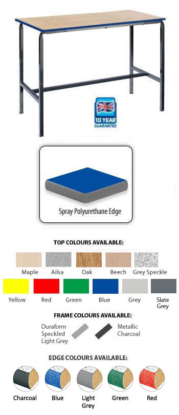 Crush Bent H-Frame Work Table With Spray Polyurethane Edge  